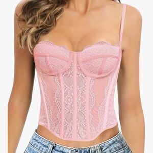 Pink Lace Bustier Corset Top